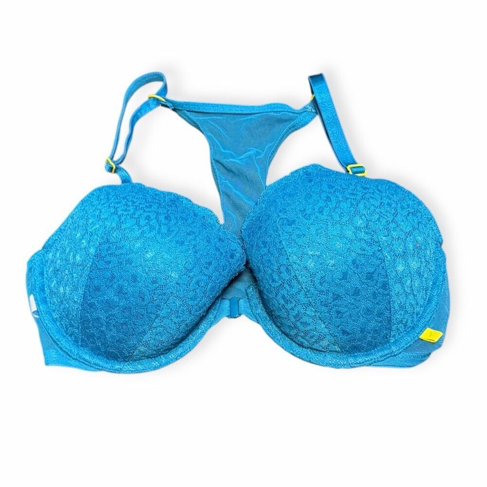 VICTORIA’S SECRET Women’s Turquoise Blue Lace Front-Close Racerback Demi Bra Siz